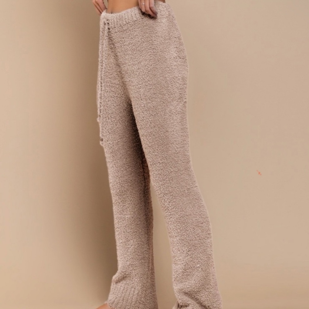 POL MOCHA TAN STRETCHY TEDDY STRAIGHT LEG LOUNGE PANTS SIZE MEDIUM NWOT - Picture 3 of 8